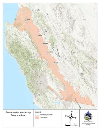 A highlighted area of groundwater wells on a map